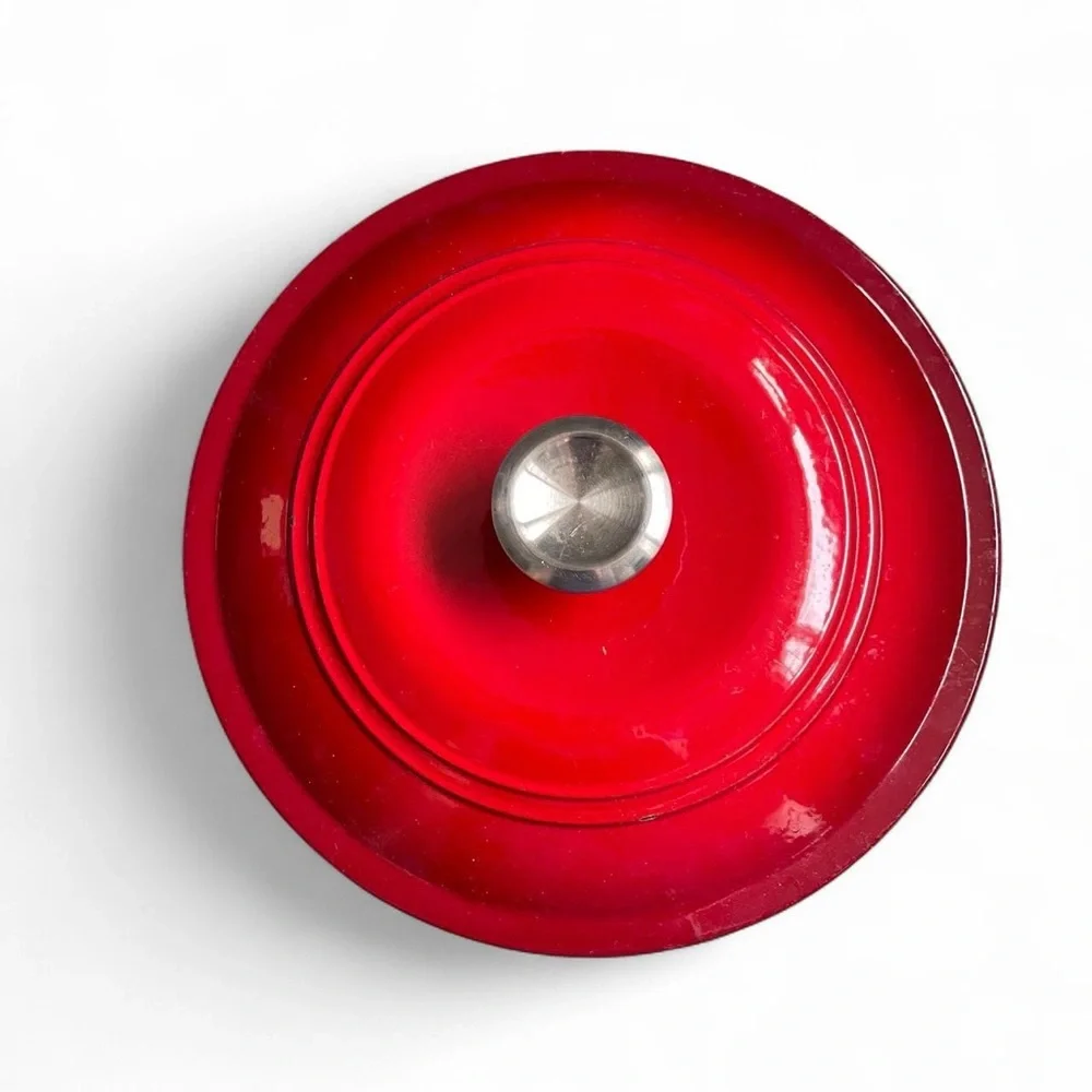 Red Cast Iron Enamel Lid Silver Knob 10